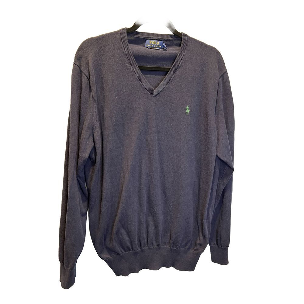 Polo Ralph Lauren Mens Pima Cotton V-Neck Pullover Sweater Navy Blue‎ Size Large
